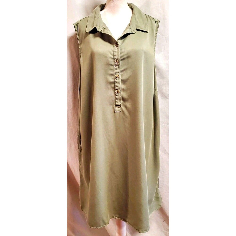 Lucky Brand Lyocell Sage Green Collared trapeze tunic casual Shirt Dress 3X